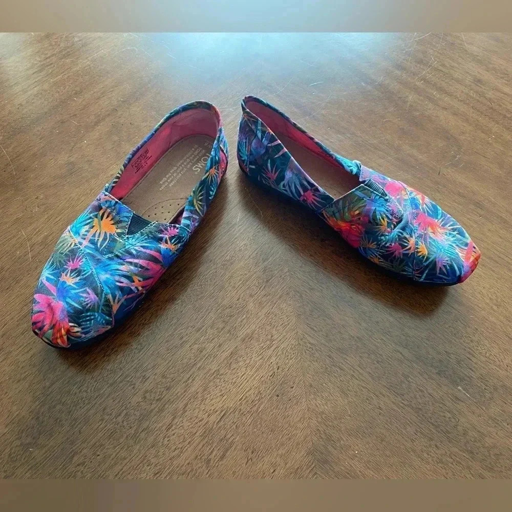Toms Classic Hawaiian Tropical Floral Cotton Slip On Flat Shoes Women's 6 EUC - Picture 7 of 10